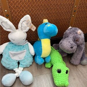 Plush Animal Toy Set - Blue, Green, Gray